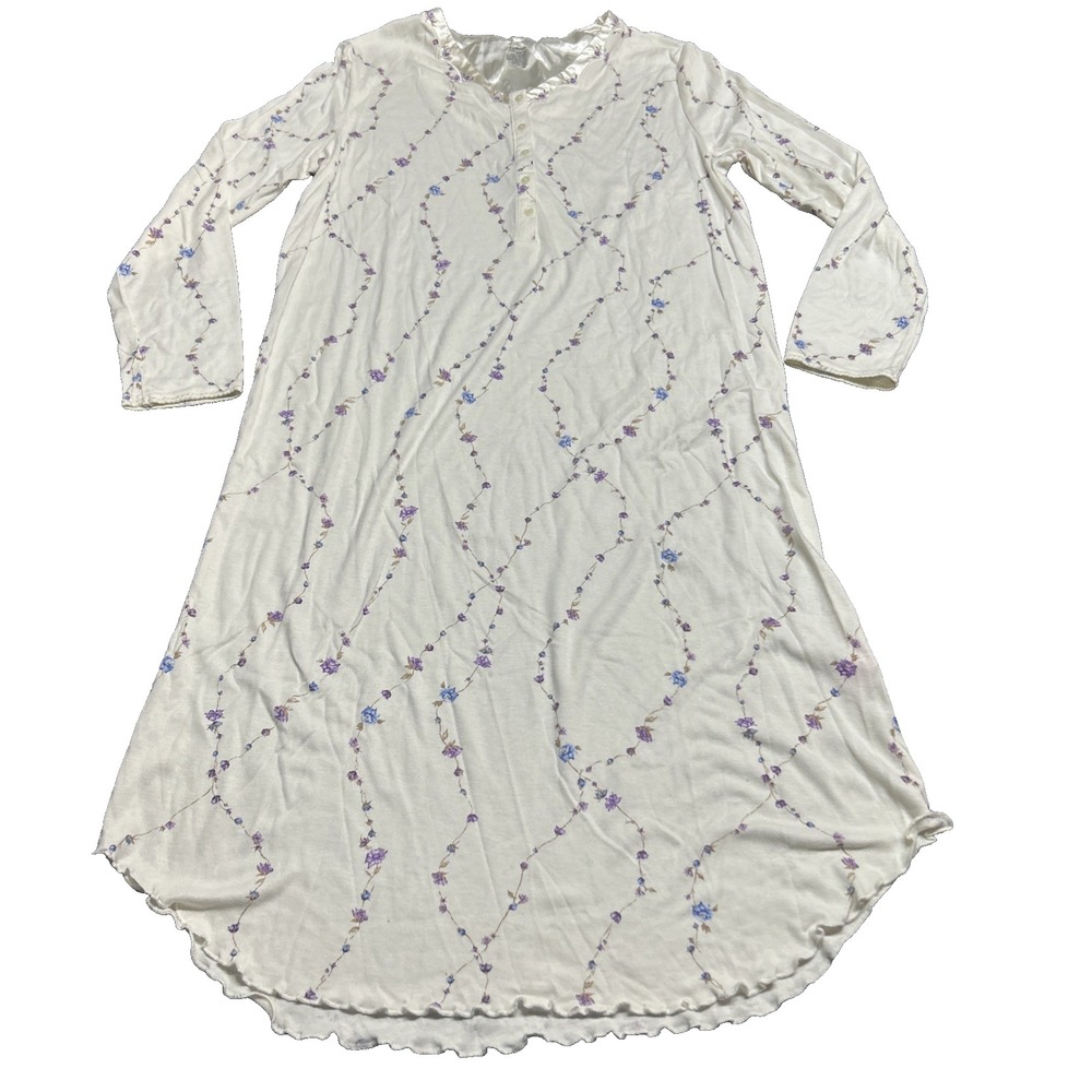 Secret Treasures Nightgown Long Sleeve M White Purple Floral Gown Cottage Core
